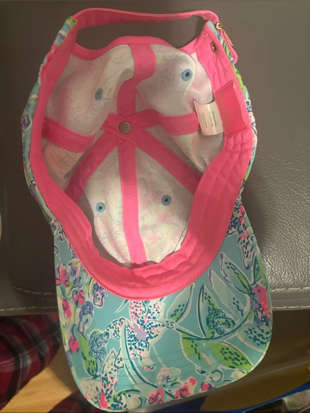 Lilly Pulitzer Aqua Floral Kids Baseball Cap with Pink & Green Accents